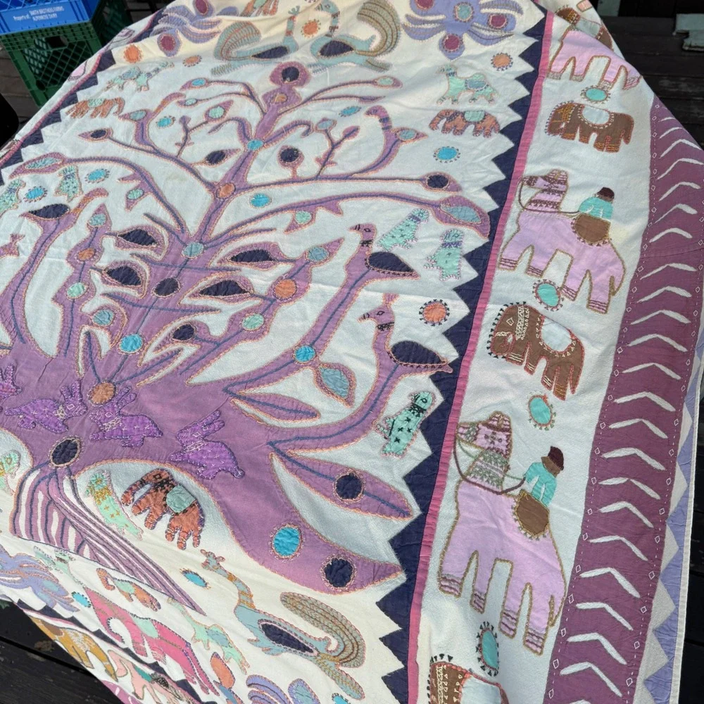 Vintage Indian Handmade Tree of Life Embroidery Textile Wall Art Tapestry Large